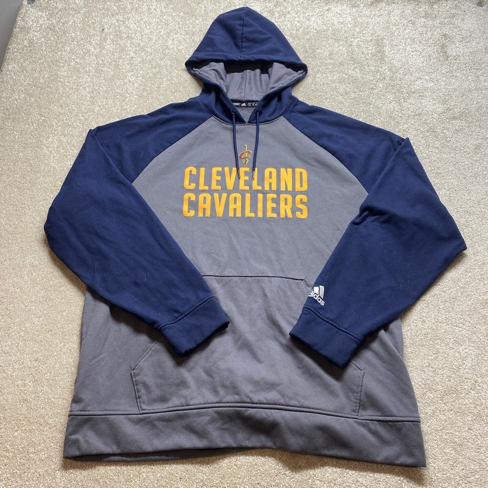 Adidas Cleveland Cavaliers Hoodie Mens XL Grey Navy Blue NBA Climawarm Pullover